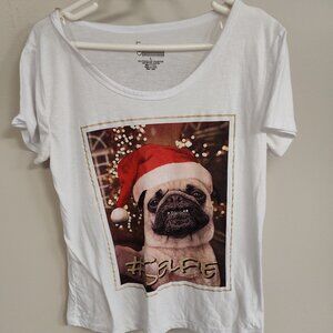 Ladies Christmas Frenchie French Bulldog T-shirt #selfie - Size Large